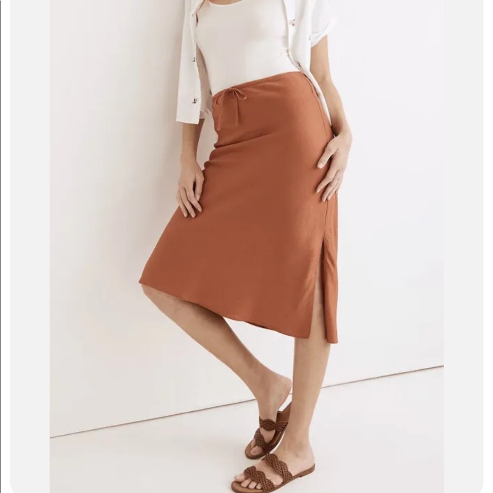 MADEWELL Linen-Blend Drawstring Midi Slip Skirt NWD NA225